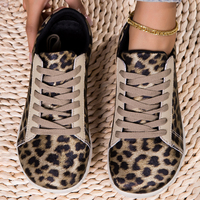 Chaussures plates de marche confortables et légères pour femmes, à lacets, avec doublure en maille imprimée léopard, pour toutes les saisons
