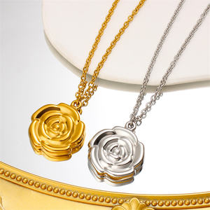 Elegante collana di fiori rosa alla moda per le donne placcato oro 18K catena di gioielli in acciaio inox alla moda regalo per lei - Product Image 6