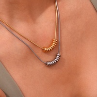 Nouveauté : Collier ras du cou en acier inoxydable plaqué or 18 carats PVD, étanche et inaltérable, avec chaîne serpent et perles, pour femme