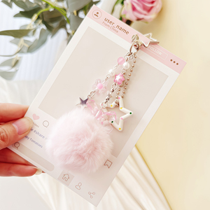 Chaîne argentée avec un grand <span class=keywords><strong>pompon</strong></span> en forme d'étoile et un nœud, breloque pour sac à dos, <span class=keywords><strong>porte</strong></span>-clés et sangle de téléphone, <span class=keywords><strong>porte</strong></span>-clés <span class=keywords><strong>pompon</strong></span> - Product Image 3