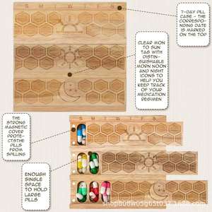 Wooden Pill Organizer Box Solid Wood Sliding Lid Compartmentalized Storage Desktop Medicine <b>Sorter</b> Retro <b>Color</b> - Product Image 5