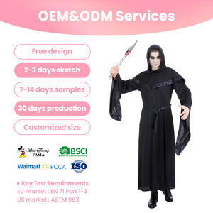 ชุดคลุมแม่มดดำสำหรับผู้ใหญ่ พร้อมดาบ  ได้รับการรับรองมาตรฐาน CE จำหน่ายจำนวนมากสำหรับงานปาร์ตี้สยองขวัญในสหภาพยุโรป - Product Image 1
