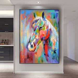 Decoración moderna para el hogar abstracto 100% pintado a mano colorido Animal cabeza de caballo pintado a mano acrílico pintura <span class=keywords><strong>al</strong></span> <span class=keywords><strong>óleo</strong></span> caballo - Product Image 2