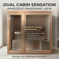 Sauna intérieur électrique moderne Ploutara 180 cm (71 po) à double cabine avec vue panoramique en verre, certifié ETL CE FSC 185F, modulaire