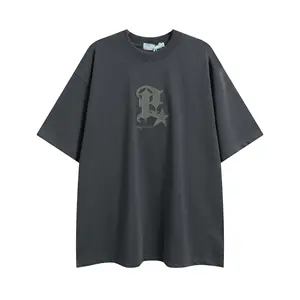 Camiseta feminina de manga comprida casual lisa com estampa de letras, nova marca de moda americana de manga curta, sem mangas, superdimensionada