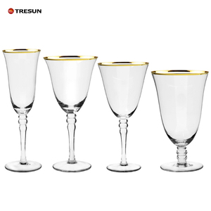 Lot de verres à vin rouge en cristal soufflé à la main avec perles et bordure dorée pour mariage - Product Image 1