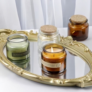 Wadah Kaca Hijau Amber untuk Dekorasi Rumah, Stoples Lilin Kaca dengan Tutup Gabus - Product Image 3