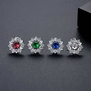 Pendientes de tuerca de circonita cúbica con diseño floral coralino para mujer, joyería elegante para fiestas de verano y bodas - Product Image 3