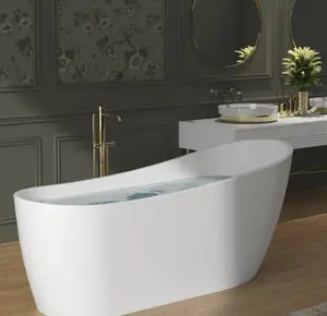 אקריליק סגלגל כפכפים שטוח תחתית אמבטיה עצמאית בלבן מבריק