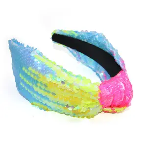 Shenglan Summer Colorful Sequins Headbands Beach Theme Hair Bands Shiny Sequin Tie Dye Fashion Hair Decoration