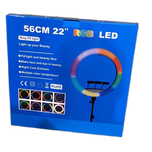 22" RGB LED Ring Light with Stand Large 56cm Dimmable Full Color Halo Light for TikTok YouTube Live 3 Phone Holders