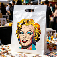 Sacs d'emballage jetables en plastique blancs à poignée découpée, motif mosaïque unique, pour bijoux, accessoires et boutiques