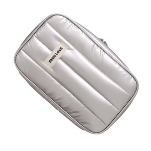 Water Resistant Nylon Cosmetic Pouch Silver Medium Zipper Travel Organizer Fashion Style OEM - Product Image 1