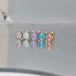 Anillo de Lengua de Acero Inoxidable con Rosca Externa y Cristal de Girasol en la Parte Superior |   Recubrimiento Acrílico Colorido |   Joyería para Piercings Corporales - Product Image 3