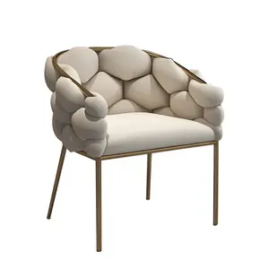 Leisure Style Beauty Salon Chair Beige Velvet Cushioned Golden Leg Armchair Living Room Chair Modern Nordic Light Luxury