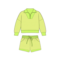 Ensemble short et sweat-shirt en coton certifié CPC et CPSIA, vente en gros, tenue de sport rayée à quart de zip pour filles, ensemble de tennis