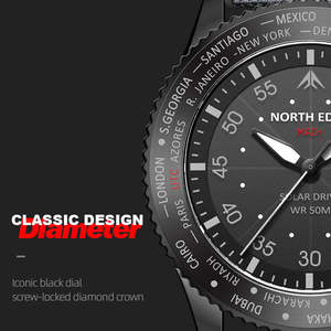 Montre à quartz solaire NORTH EDGE MACH 2026 pour homme, étanche 50M, montre de sport pour pilote, lumineuse, respectueuse de l'environnement - Product Image 4