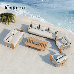 Furnitur luar ruangan Modern grosir taman 5 potong Sofa jati kelas atas dengan tali anyaman Sofa teras Set - Product Image 5