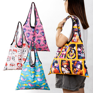 Custom rPET <b>Foldable</b> Shoulder Shopping Tote, Size L 43x64cm | Recycled Polyester Market <b>Bag</b> for Sustainable Brand Gift - Product Image 2