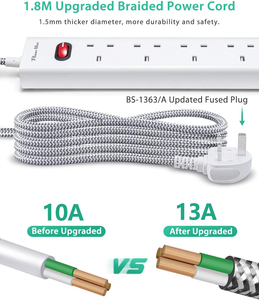 UKCA 4 6 Anh Ổ Cắm Mở Rộng Chì Tuya Thông Minh Wifi 4 Ổ Cắm Anh Loại 6 Gang Nguồn Điện Mở Rộng Chì 6 Cách Anh Ổ Cắm Điện Với LED - Product Image 2