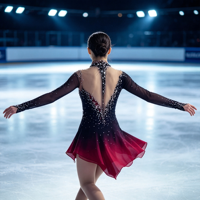 Robe de patinage artistique à col halter, dégradé noir et rouge, ornée de strass, pour la danse sur glace et les compétitions