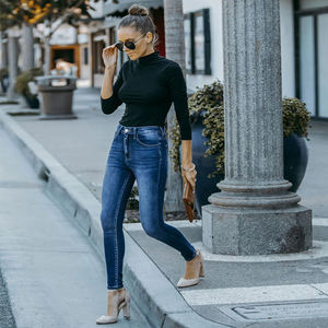 Pantalon en <span class=keywords><strong>jean</strong></span> skinny crayon long bleu foncé élégant décontracté extensible taille mi-haute de haute qualité à <span class=keywords><strong>bon</strong></span> <span class=keywords><strong>prix</strong></span> pour femmes - Product Image 3