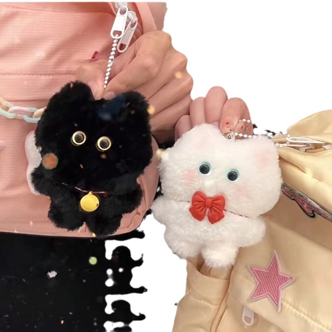 リトルブラックキャット 黒猫 ミニチュア 海外作家様 ハンドメイド ぬいぐるみ リトルレッドブック新しい白黒猫人形手作り素材バッグペンダント
