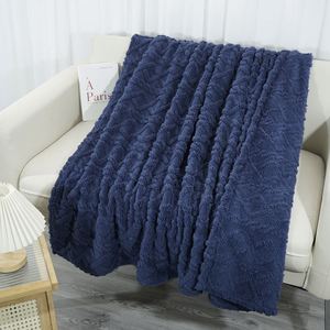 Mantas ponderadas para adultos con Sherpa cálido y acogedor para dormir y calmarse, manta pesada Jacquard para sofá cama, azul marino - Product Image 3