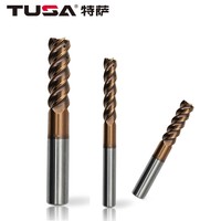 Inner Colding Solid Carbide End Mill 4 Flute Tungsten Carbide milling cutter dengan corn C & R 50 °   sudut heliks untuk HRC52-65