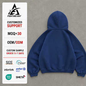 Felpa con cappuccio da uomo Fighting Ant Fabricant lavata, con zip, taglio corto, blu navy delavé, oversize, streetwear, marca privata, OEM su misura - Product Image 2