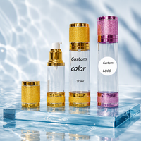 Flacon pompe airless personnalisé de luxe 50 ml rechargeable pour sérum cosmétique, en acrylique argenté, flacon pompe à vide 50 ml 30 ml