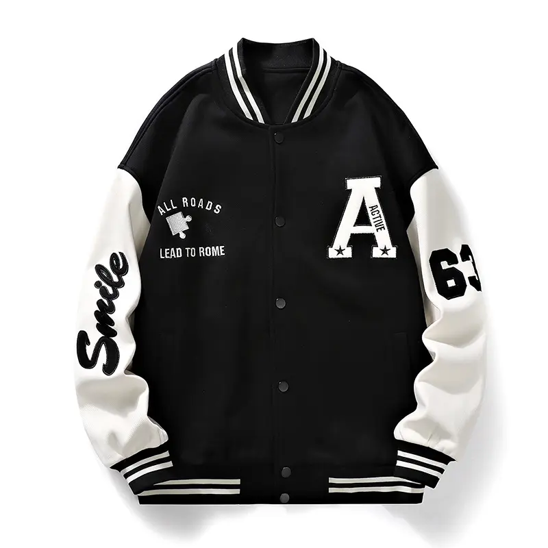 Customized Men Baseball Jackets High Quality Stylish Unisex Jacket Loose Letter Embroidery Polyester Street Coats