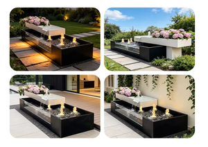 Fontaine d'eau rectangulaire de luxe en métal avec éclairage intégré pour décoration de jardin extérieur, montage sur terrasse, finition polie - Product Image 2