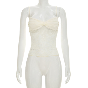 Viviblook C26TP194 Chaleco de Verano para Mujer, Nuevo, Color Sólido, Encaje Transparente, Diseño de Parches, Sexy, Top con Tirantes para Damas - Product Image 1