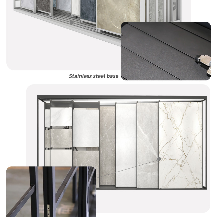 Custom Showroom Large Sliding Type Marble Plate Granite Panel Push-Pull Stand Stone Floor Ceramic Tile Display Rack System