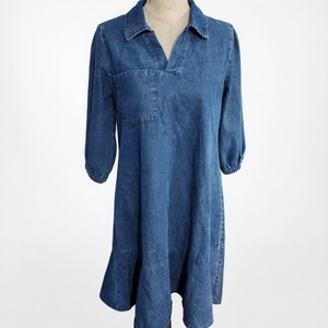 เดรสยีนส์แขนสามส่วนทรงบับเบิ้ล คอวี สไตล์ลำลองสำหรับผู้หญิง แฟชั่นใหม่ - Product Image 4