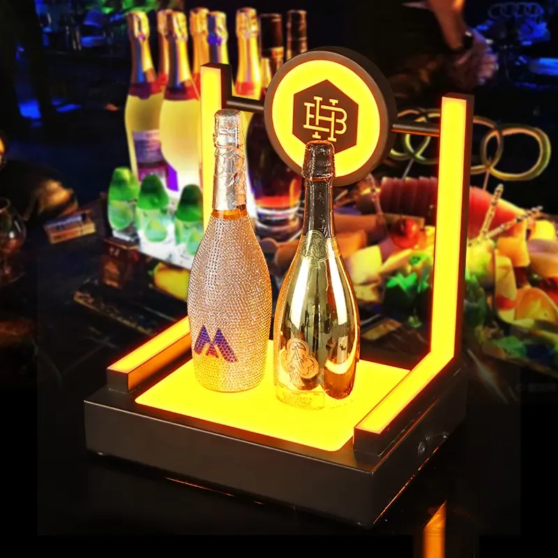 Dudukan perlengkapan bar dudukan sampanye bercahaya dengan rak Display dasar anggur LED klub malam pembawa acara botol Laser hijau