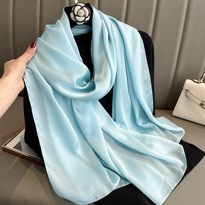 Sciarpa di <span class=keywords><strong>Seta</strong></span> Bianca Tinta Unita alla Moda per Donne, Nuovo <span class=keywords><strong>Foulard</strong></span> di Design Blu, Copricapo in <span class=keywords><strong>Seta</strong></span> per Signore - Product Image 4