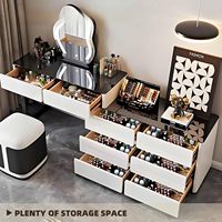 Bureau de toilette modulaire avec plateau en verre trempé 3C, miroir LED Cloud et armoire mobile à 3 tiroirs pour chambre à coucher.
