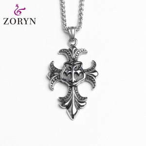 Collares con Colgante de Cruz de Flor-de-lis de Acero Inoxidable, Joyería de Moda Gótica Punk Vintage de Acero de Titanio para Hombre - Product Image 1