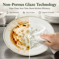 Assiette à dîner en céramique à motif floral personnalisé, cuite à haute température, sans danger pour les aliments, facile à nettoyer, vaisselle en porcelaine pour hôtel et restaurant