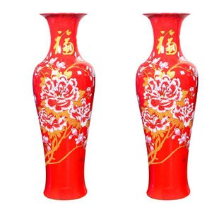 Vasi da Terra in <span class=keywords><strong>Ceramica</strong></span> Dipinti a Mano con Fiori Cinesi Rossi in Vendita - Product Image 2