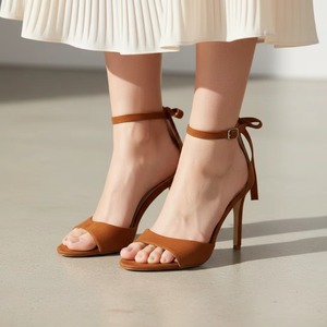 Fashion Elegant Party Shoes Open Toe Slingback Back Heel with Bow Tassel Thin High Heel Retro Style for Women - Product Image 4