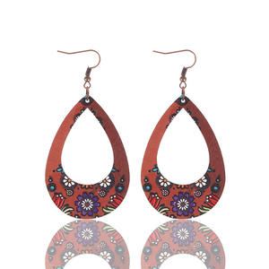 Pendientes de madera Pendientes colgantes de flores huecas en forma de gota creativas para mujeres Uionen 1147 - Product Image 3