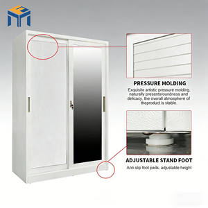 Nuovo Design <span class=keywords><strong>Armadio</strong></span> Scorrevole in Acciaio Goffrato con <span class=keywords><strong>Specchio</strong></span> Intero, <span class=keywords><strong>Armadio</strong></span> Metallico con Serratura per Camera da Letto - Product Image 3