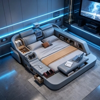 Lit de massage multifonctionnel en cuir avec projecteur, rangement dissimulé, ottoman et système home cinéma pour hôtel et maison