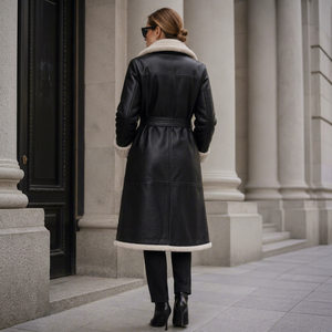 Manteau Aviateur en Cuir Véritable pour Femme, Doublure en Laine de Mouton Écologique, Imperméable, Long, Chaud et Luxueux pour l'Hiver – Vente en Gros - Product Image 1