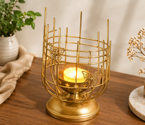 Golden <b>Butterfly</b> Iron Metal Flameless Tea <b>Light</b> Candle Holder Decorative Tabletop Lantern Christmas Elegant Home Decor Living - Product Image 3