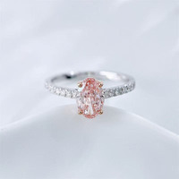 Bague fermée fantaisie en platine 18 carats avec diamant rose ovale scintillant, 4 griffes droites, cultivé en laboratoire, certifié IGI, pour femme
