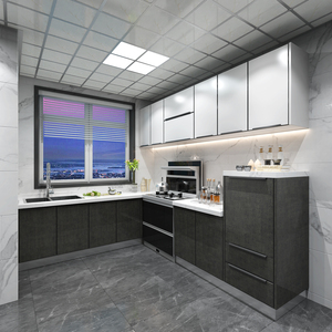 Meubles de cuisine modulaires modernes en bois/verre en forme de L, armoires laquées, ensembles complets, rangement intégral, meubles de salle à manger - Product Image 3